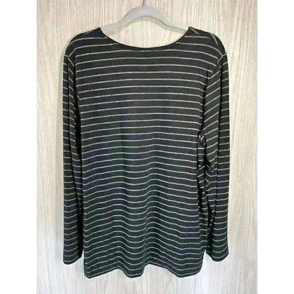 Chicos Top Sz 3/XL Black Gold Metallic Stripe Long-Sleeve Round Neck Layering - Picture 5 of 9